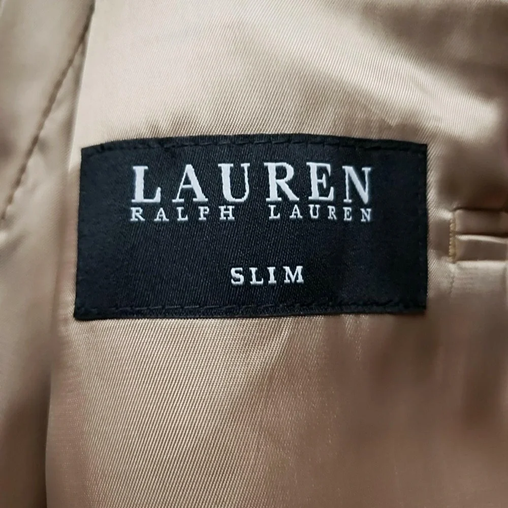 Lauren Ralph Lauren Blazer Mens 46R Brown Herringbone Silk Wool Slim Sport Coat